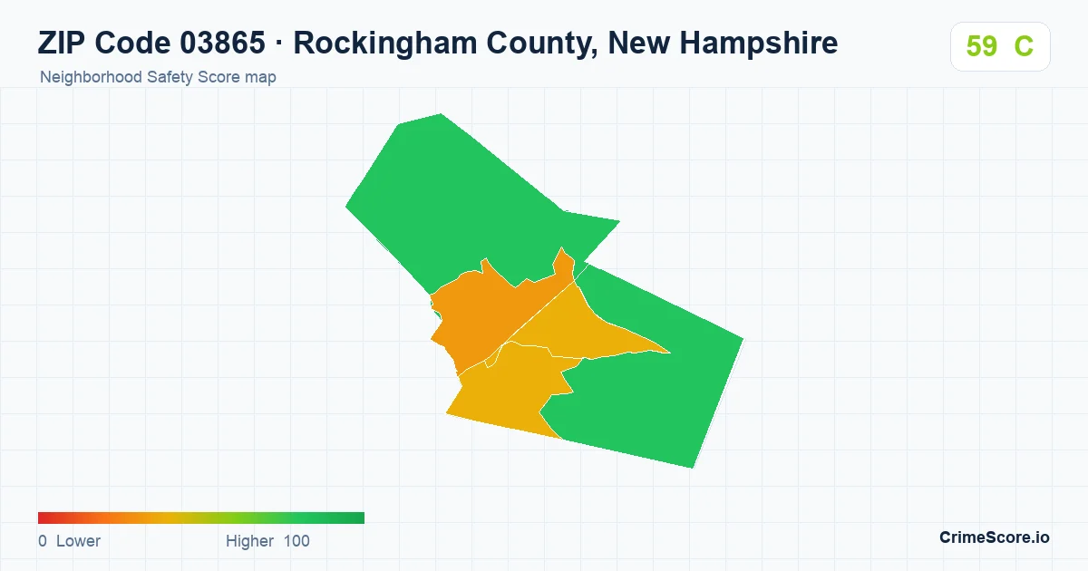 ZIP Code 03865 in Rockingham County, New Hampshire neighborhood Safety Score map