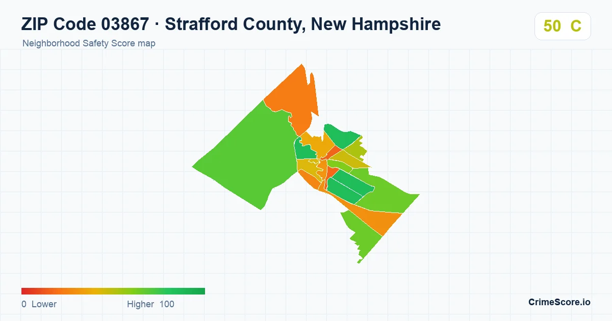 ZIP Code 03867 in Strafford County, New Hampshire neighborhood Safety Score map