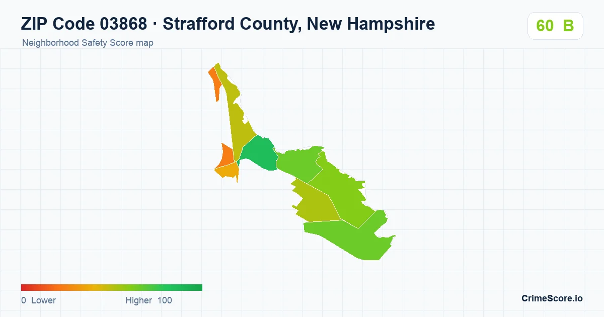 ZIP Code 03868 in Strafford County, New Hampshire neighborhood Safety Score map