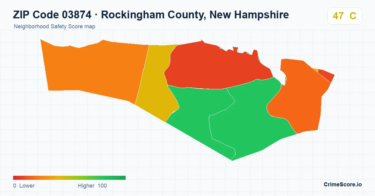 ZIP Code 03874 in Rockingham County, New Hampshire neighborhood Safety Score map