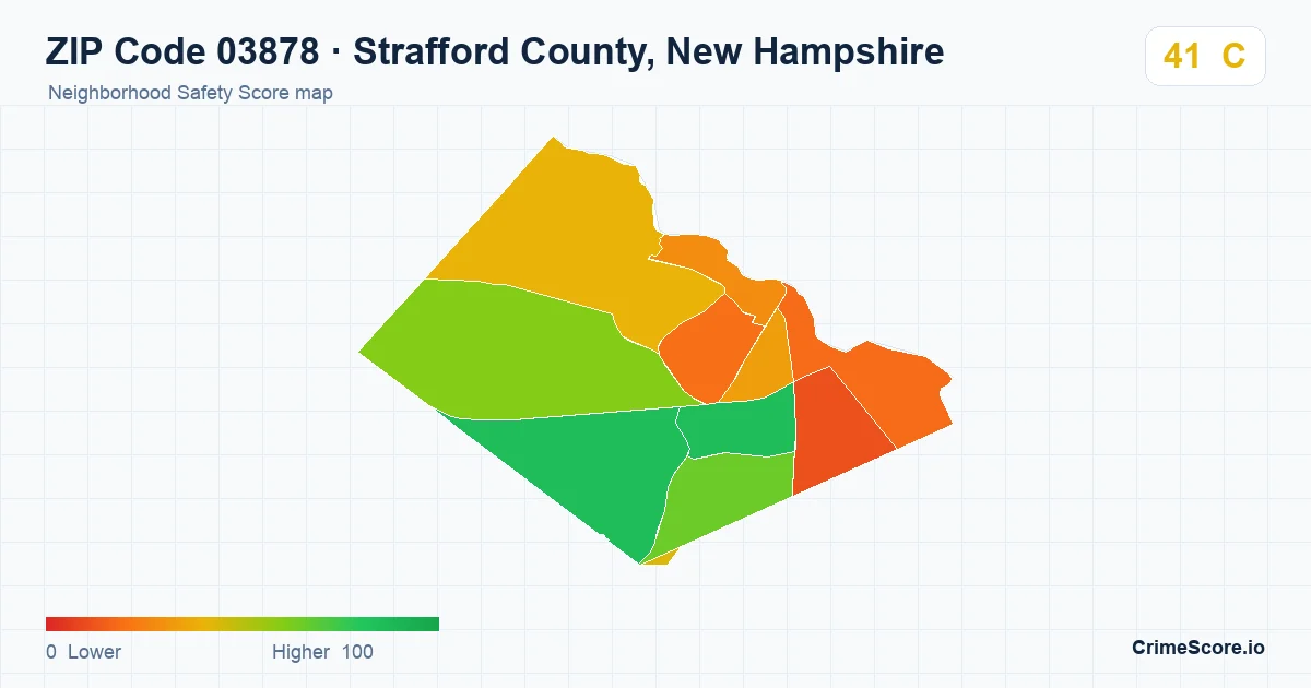 ZIP Code 03878 in Strafford County, New Hampshire neighborhood Safety Score map