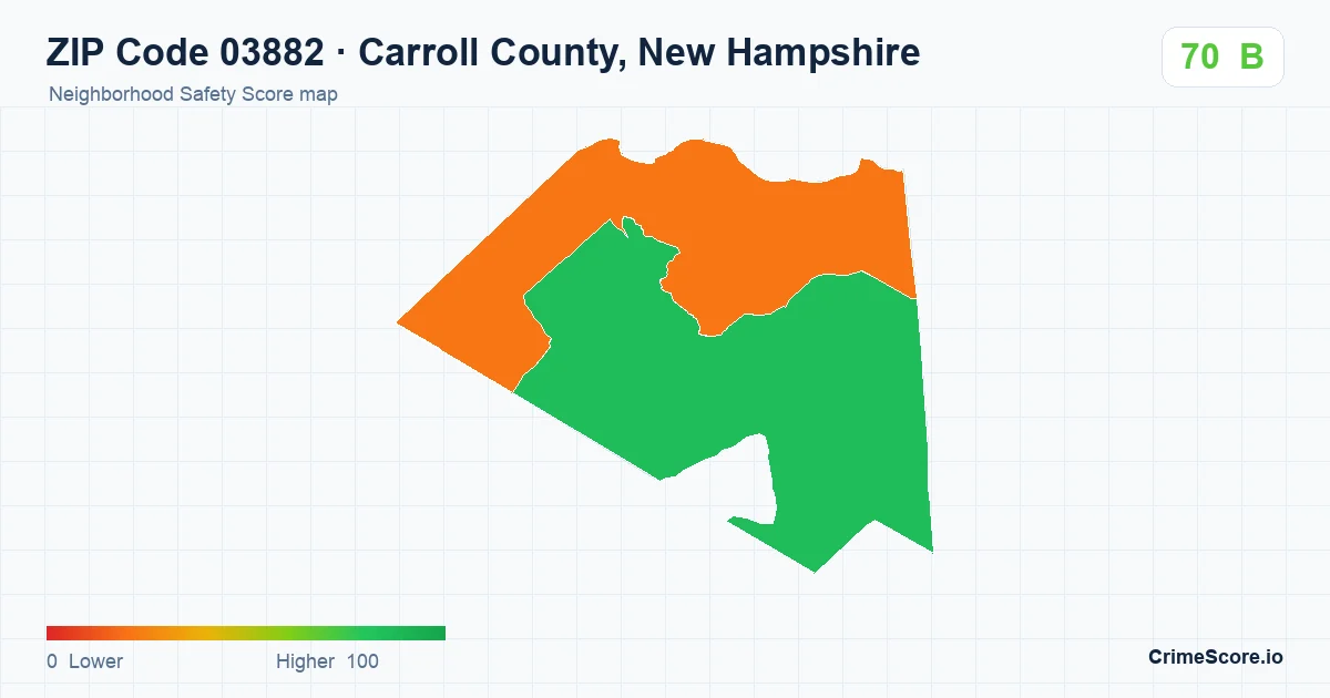 ZIP Code 03882 in Carroll County, New Hampshire neighborhood Safety Score map