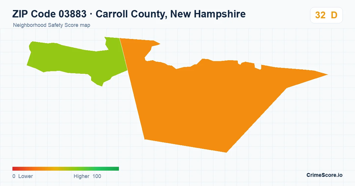 ZIP Code 03883 in Carroll County, New Hampshire neighborhood Safety Score map