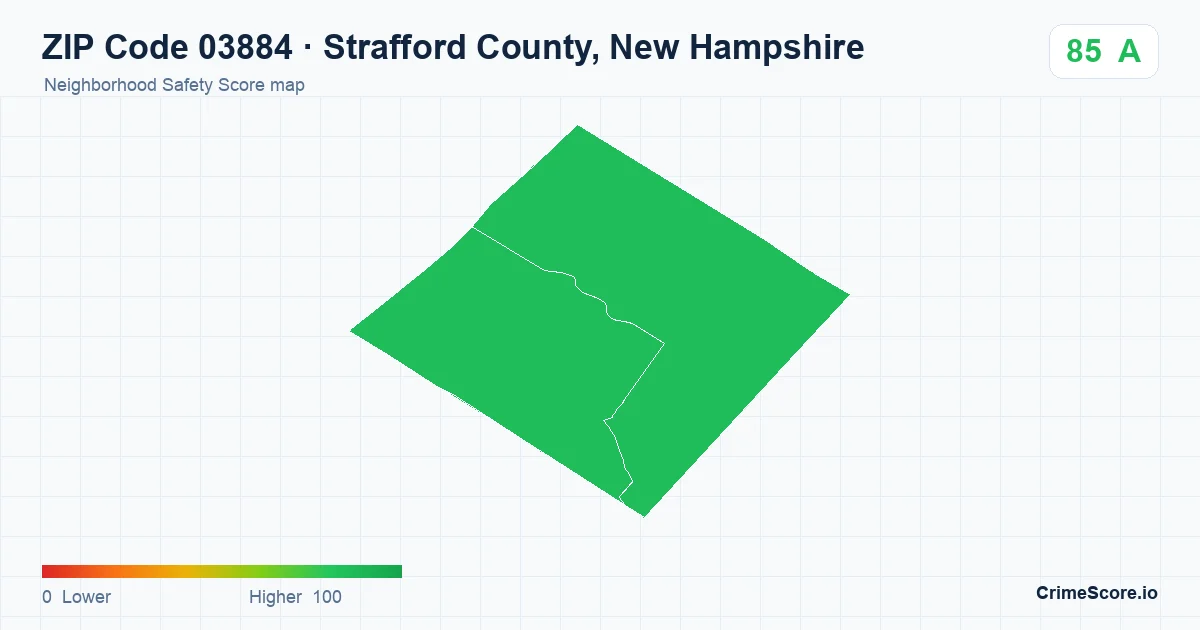 ZIP Code 03884 in Strafford County, New Hampshire neighborhood Safety Score map