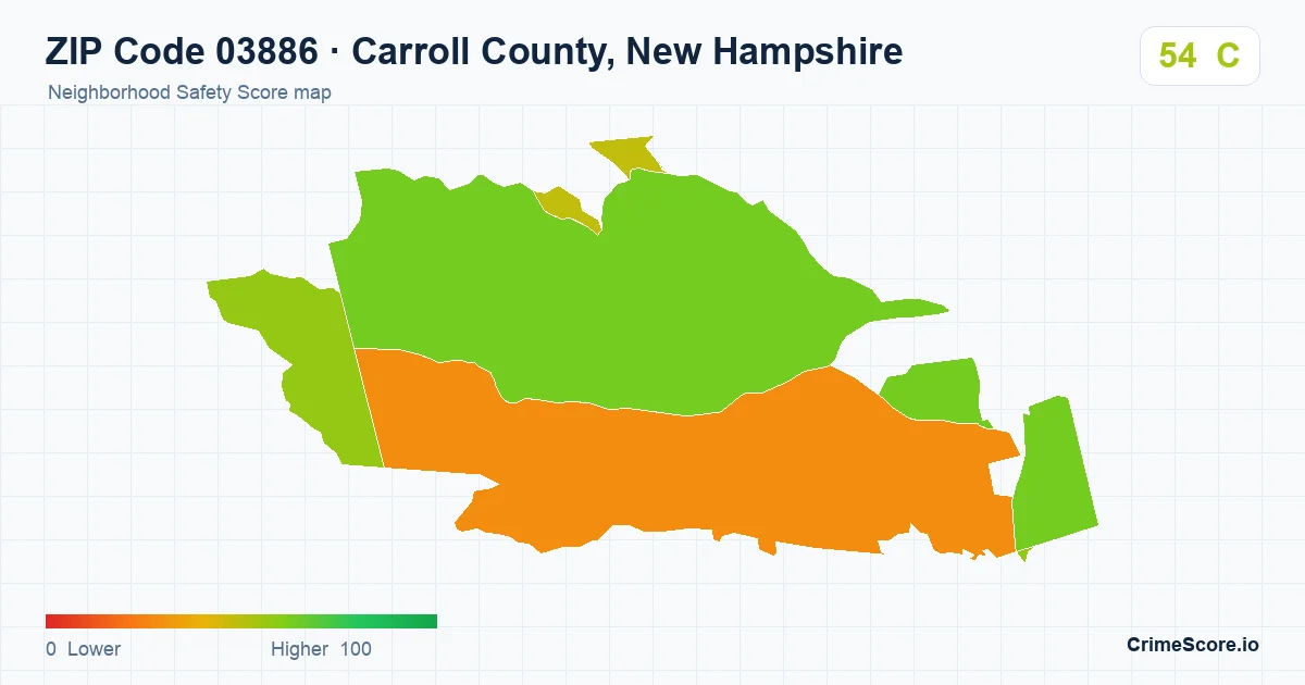ZIP Code 03886 in Carroll County, New Hampshire neighborhood Safety Score map