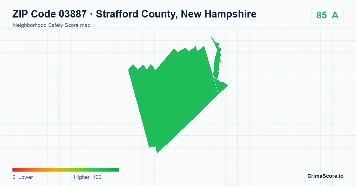 ZIP Code 03887 in Strafford County, New Hampshire neighborhood Safety Score map