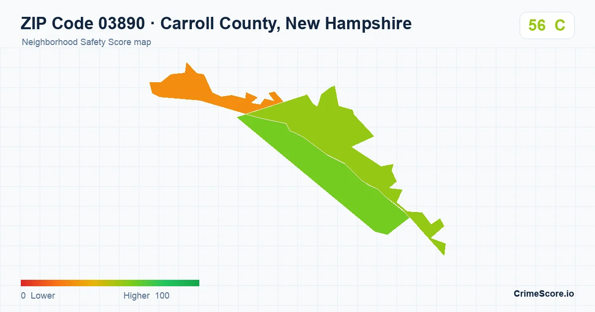 ZIP Code 03890 in Carroll County, New Hampshire neighborhood Safety Score map