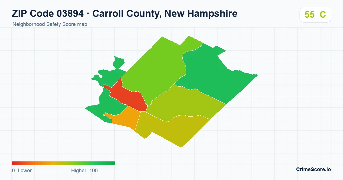ZIP Code 03894 in Carroll County, New Hampshire neighborhood Safety Score map