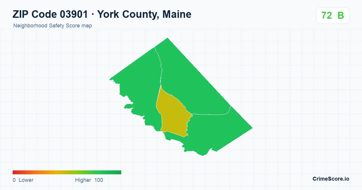ZIP Code 03901 in York County, Maine neighborhood Safety Score map