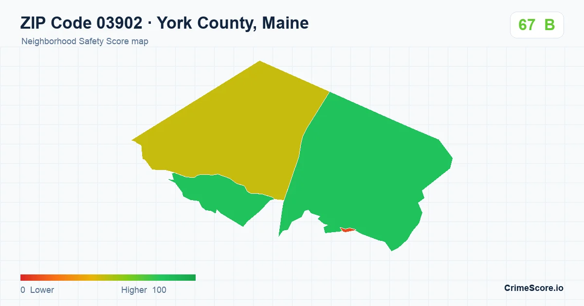 ZIP Code 03902 in York County, Maine neighborhood Safety Score map