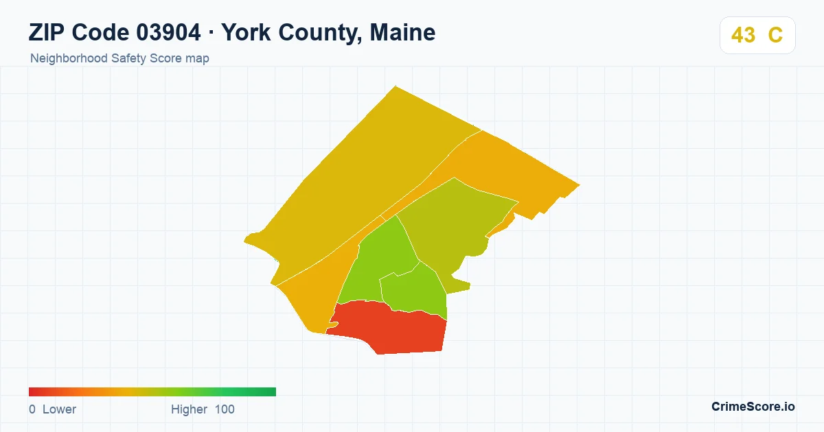 ZIP Code 03904 in York County, Maine neighborhood Safety Score map