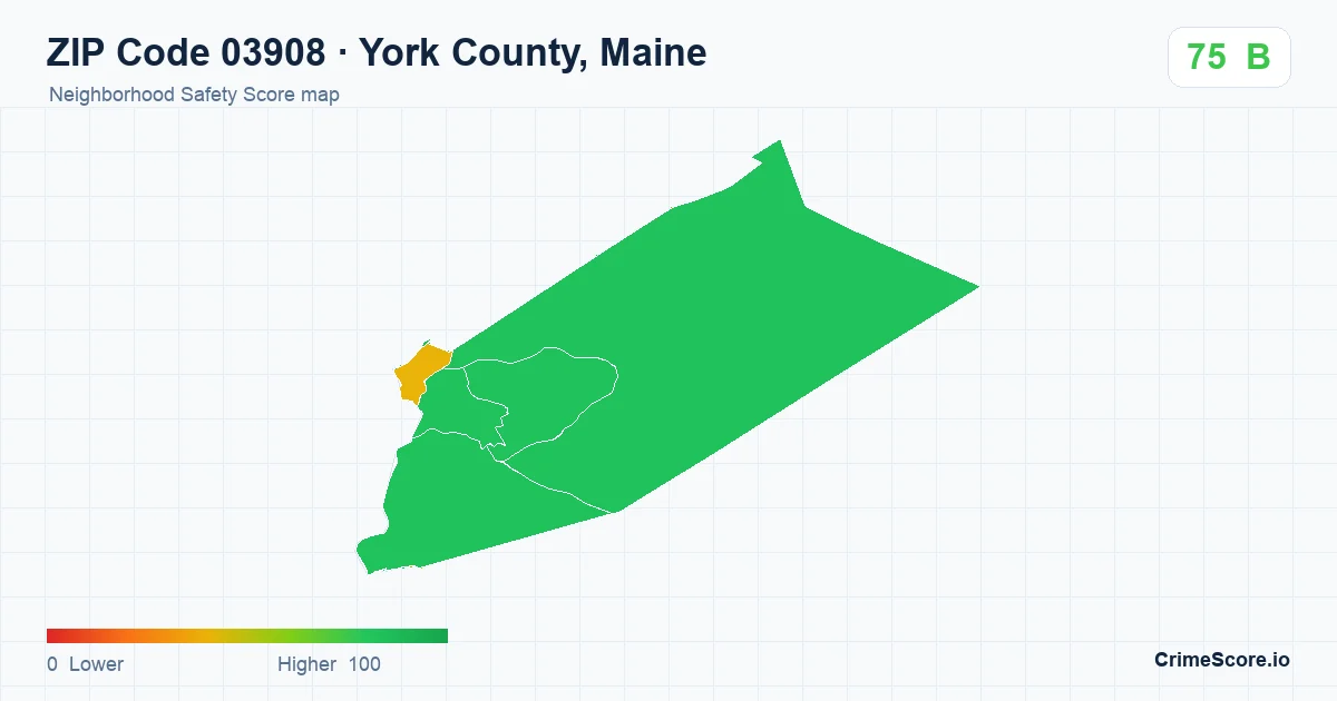 ZIP Code 03908 in York County, Maine neighborhood Safety Score map