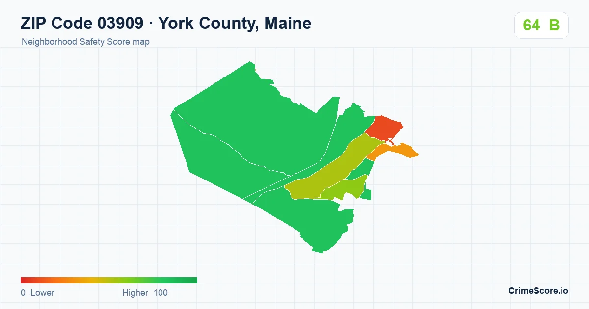 ZIP Code 03909 in York County, Maine neighborhood Safety Score map
