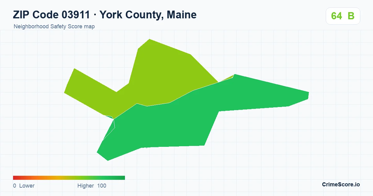 ZIP Code 03911 in York County, Maine neighborhood Safety Score map