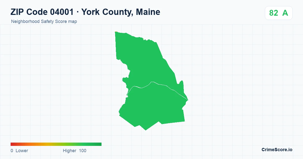 ZIP Code 04001 in York County, Maine neighborhood Safety Score map