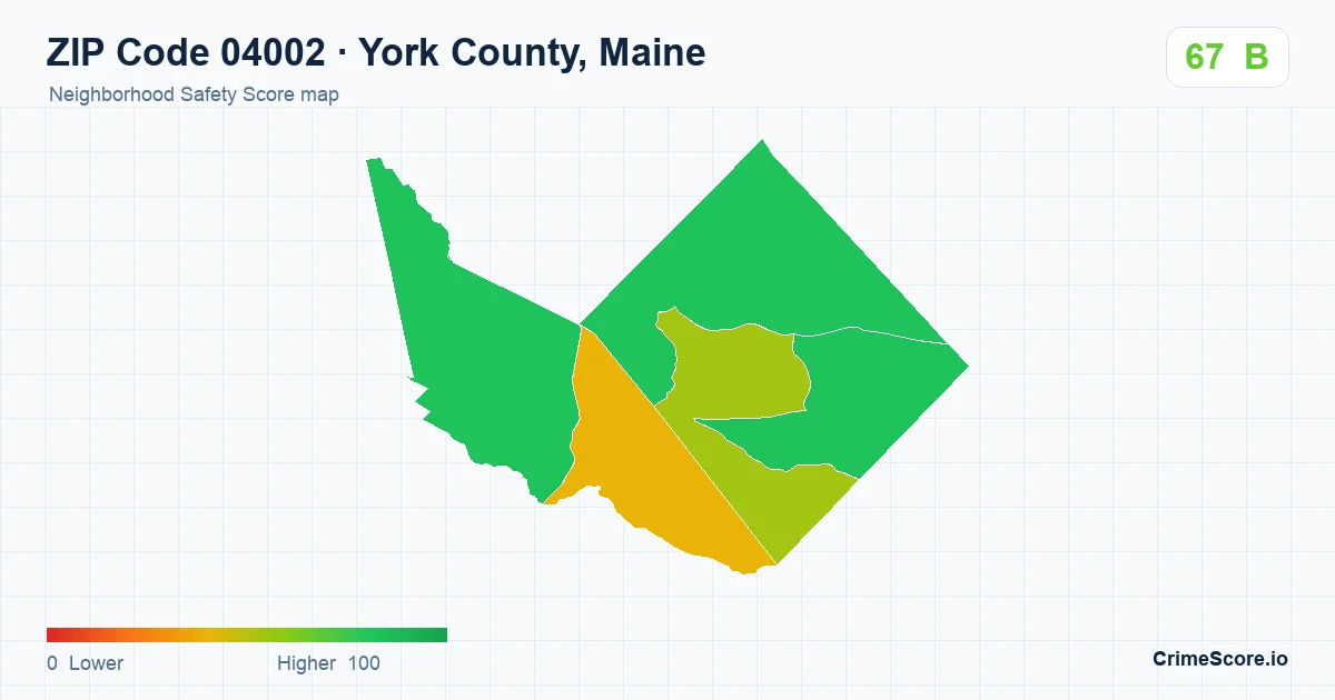 ZIP Code 04002 in York County, Maine neighborhood Safety Score map