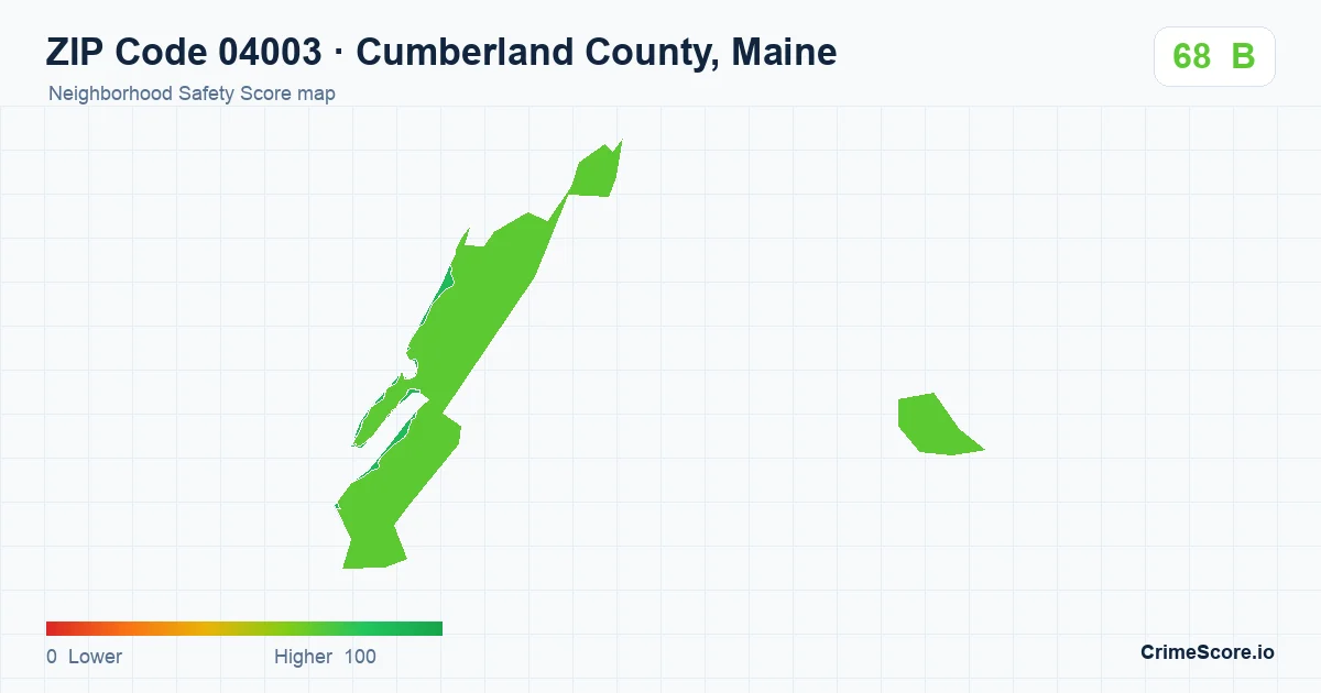 ZIP Code 04003 in Cumberland County, Maine neighborhood Safety Score map