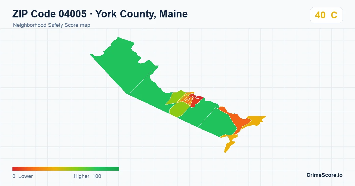 ZIP Code 04005 in York County, Maine neighborhood Safety Score map
