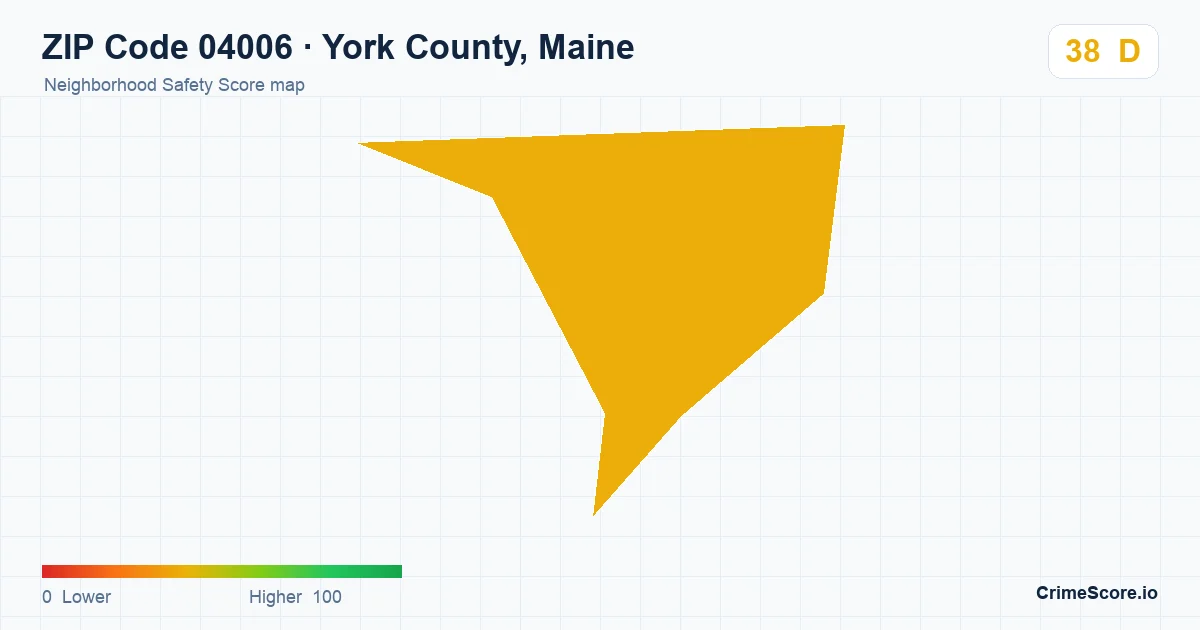 ZIP Code 04006 in York County, Maine neighborhood Safety Score map