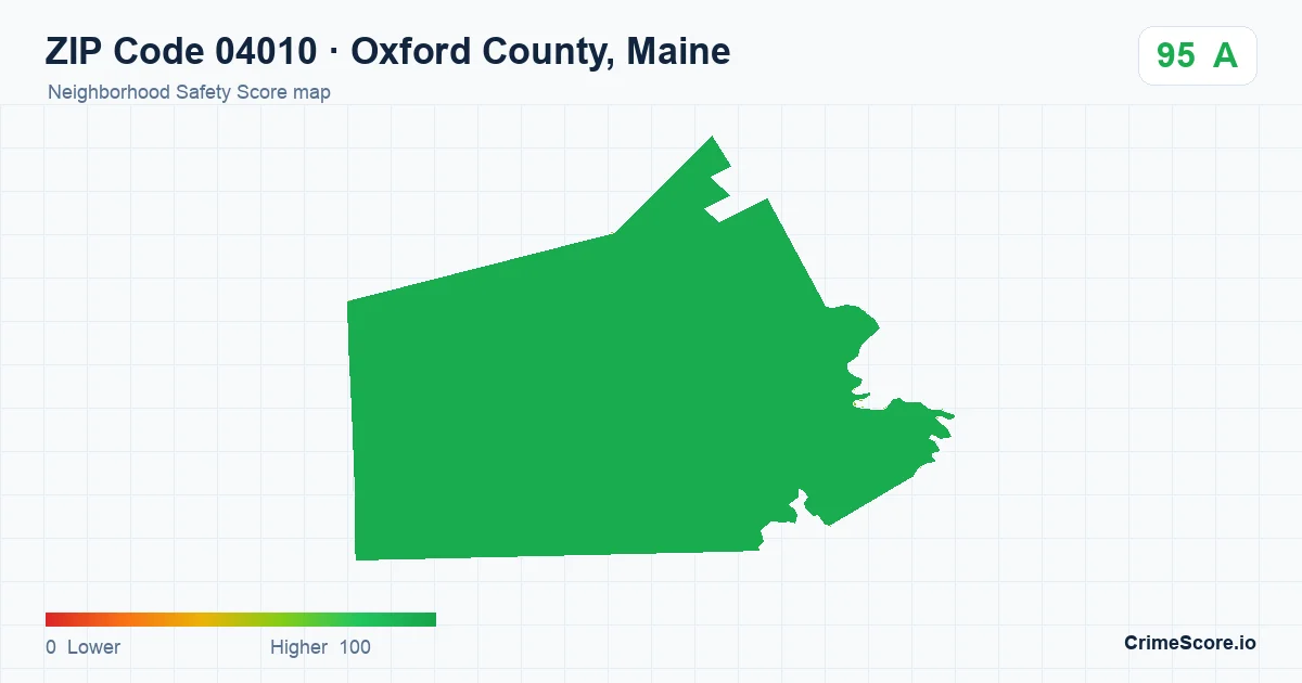 ZIP Code 04010 in Oxford County, Maine neighborhood Safety Score map