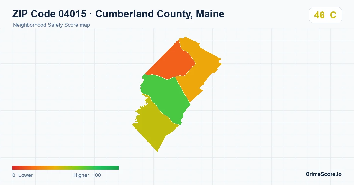 ZIP Code 04015 in Cumberland County, Maine neighborhood Safety Score map