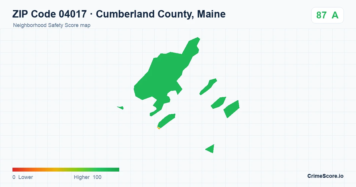 ZIP Code 04017 in Cumberland County, Maine neighborhood Safety Score map