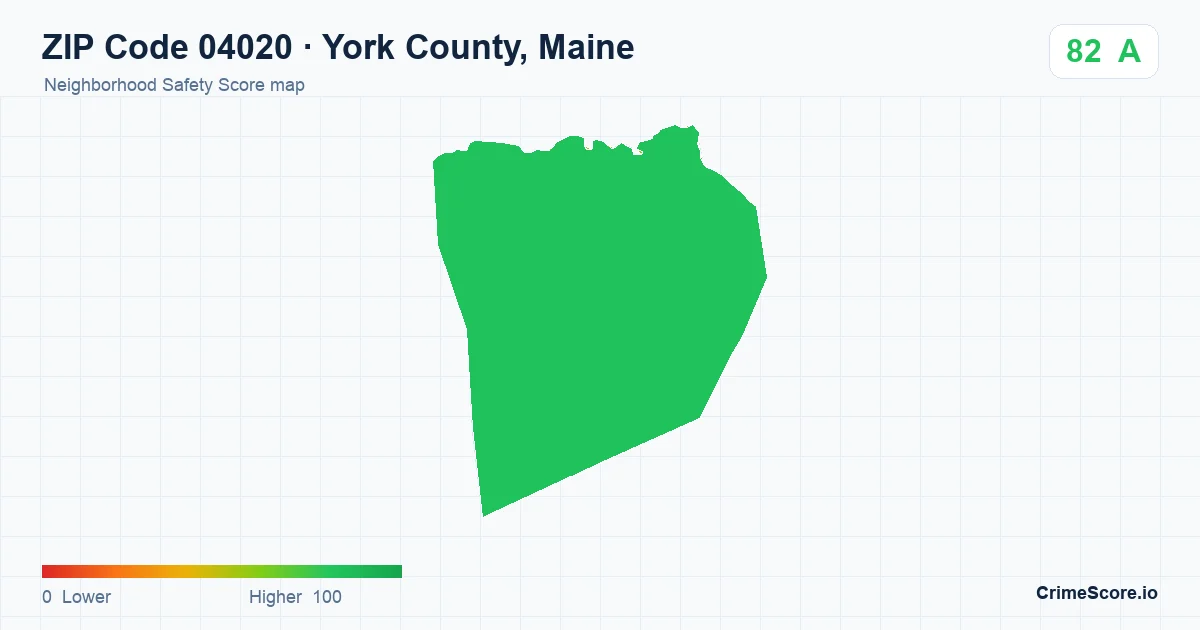 ZIP Code 04020 in York County, Maine neighborhood Safety Score map