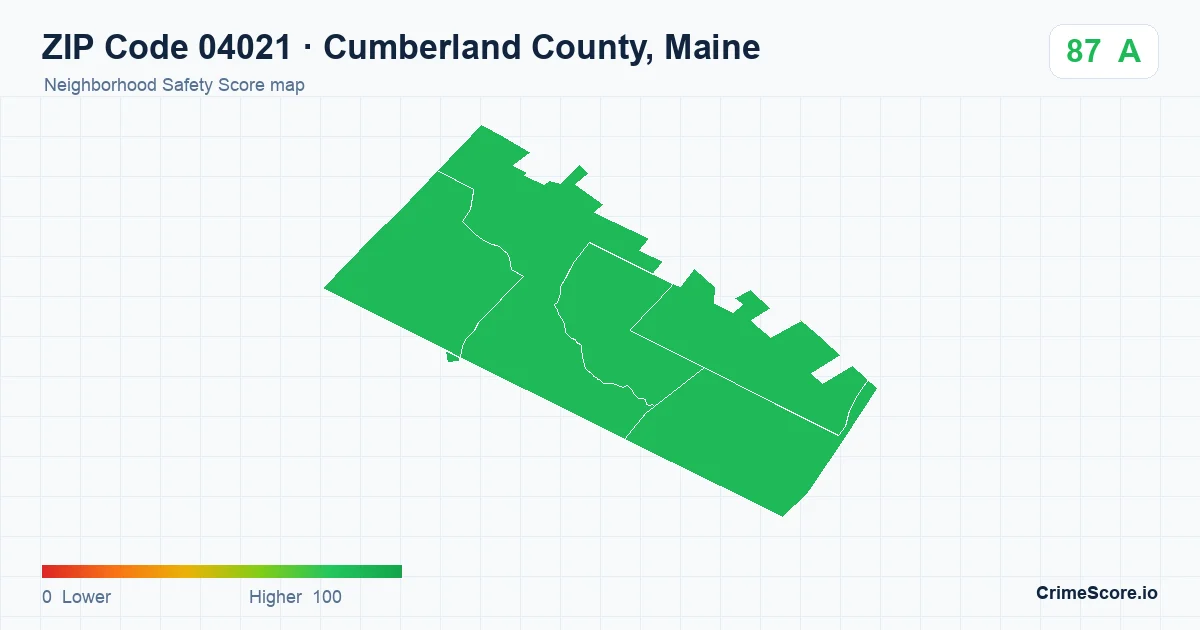 ZIP Code 04021 in Cumberland County, Maine neighborhood Safety Score map