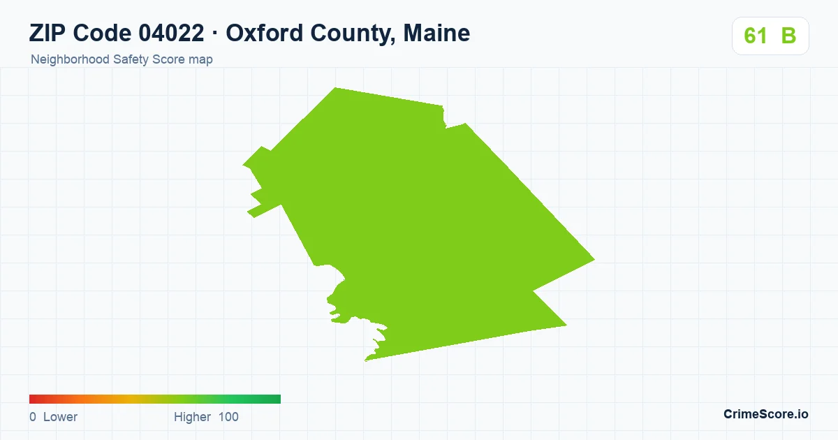 ZIP Code 04022 in Oxford County, Maine neighborhood Safety Score map