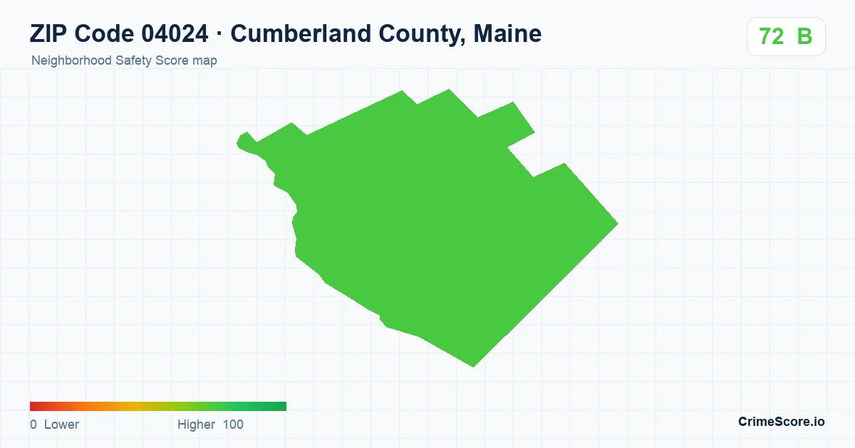 ZIP Code 04024 in Cumberland County, Maine neighborhood Safety Score map