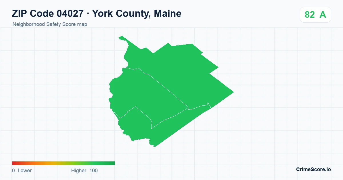 ZIP Code 04027 in York County, Maine neighborhood Safety Score map