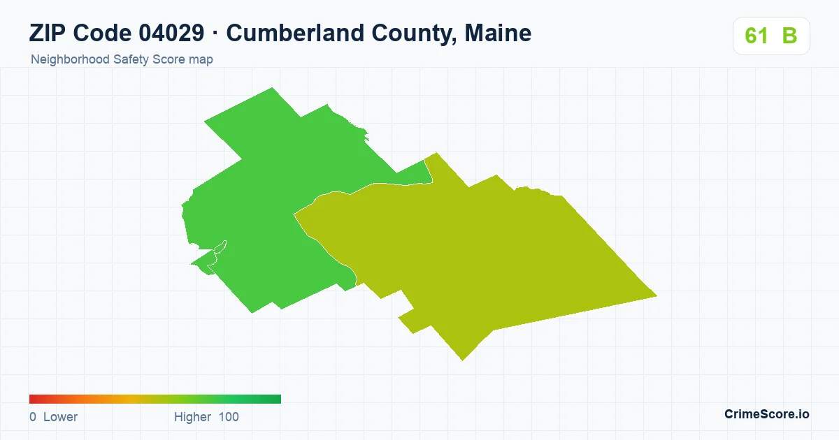 ZIP Code 04029 in Cumberland County, Maine neighborhood Safety Score map