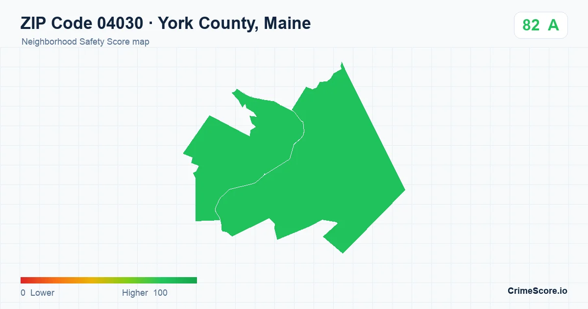 ZIP Code 04030 in York County, Maine neighborhood Safety Score map