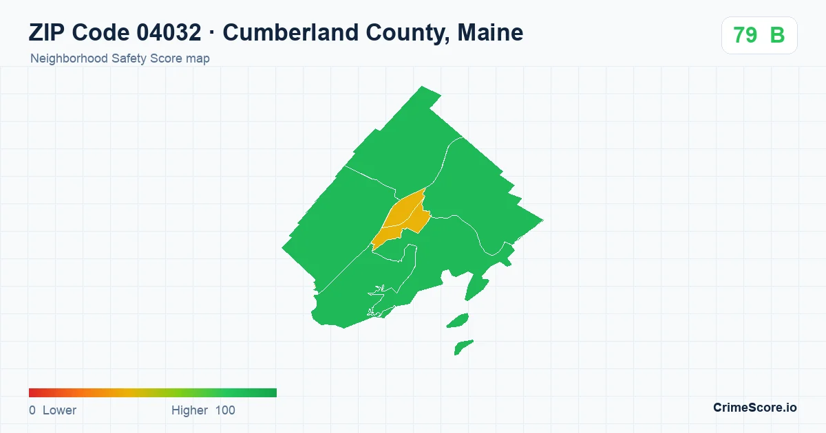ZIP Code 04032 in Cumberland County, Maine neighborhood Safety Score map