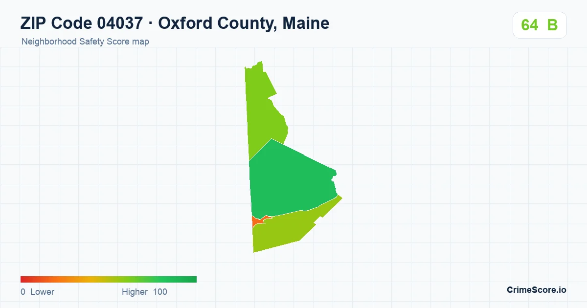 ZIP Code 04037 in Oxford County, Maine neighborhood Safety Score map
