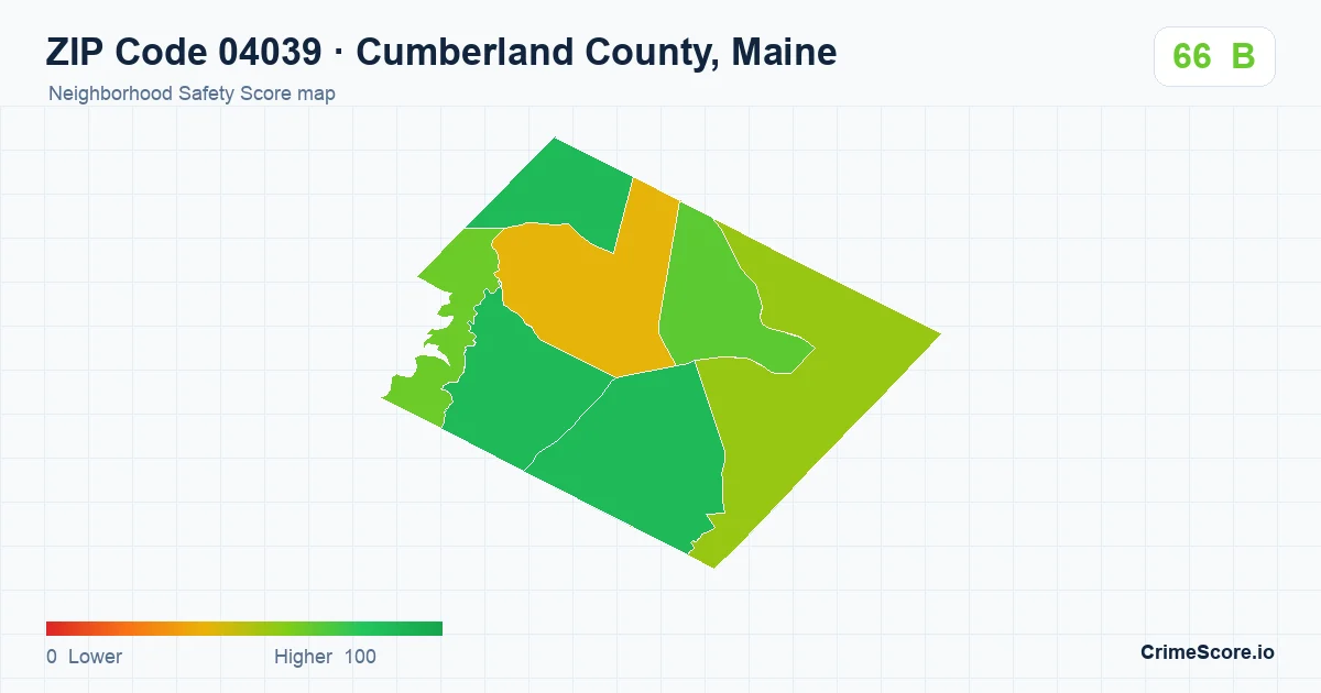 ZIP Code 04039 in Cumberland County, Maine neighborhood Safety Score map