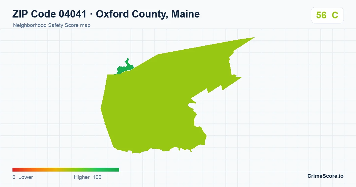 ZIP Code 04041 in Oxford County, Maine neighborhood Safety Score map