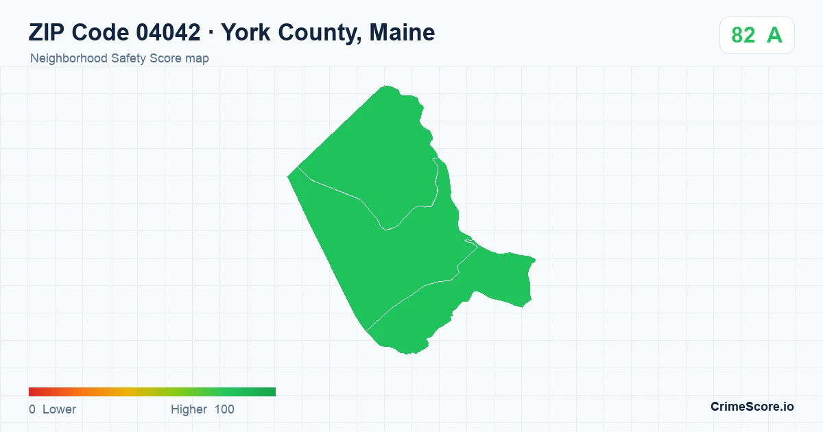 ZIP Code 04042 in York County, Maine neighborhood Safety Score map