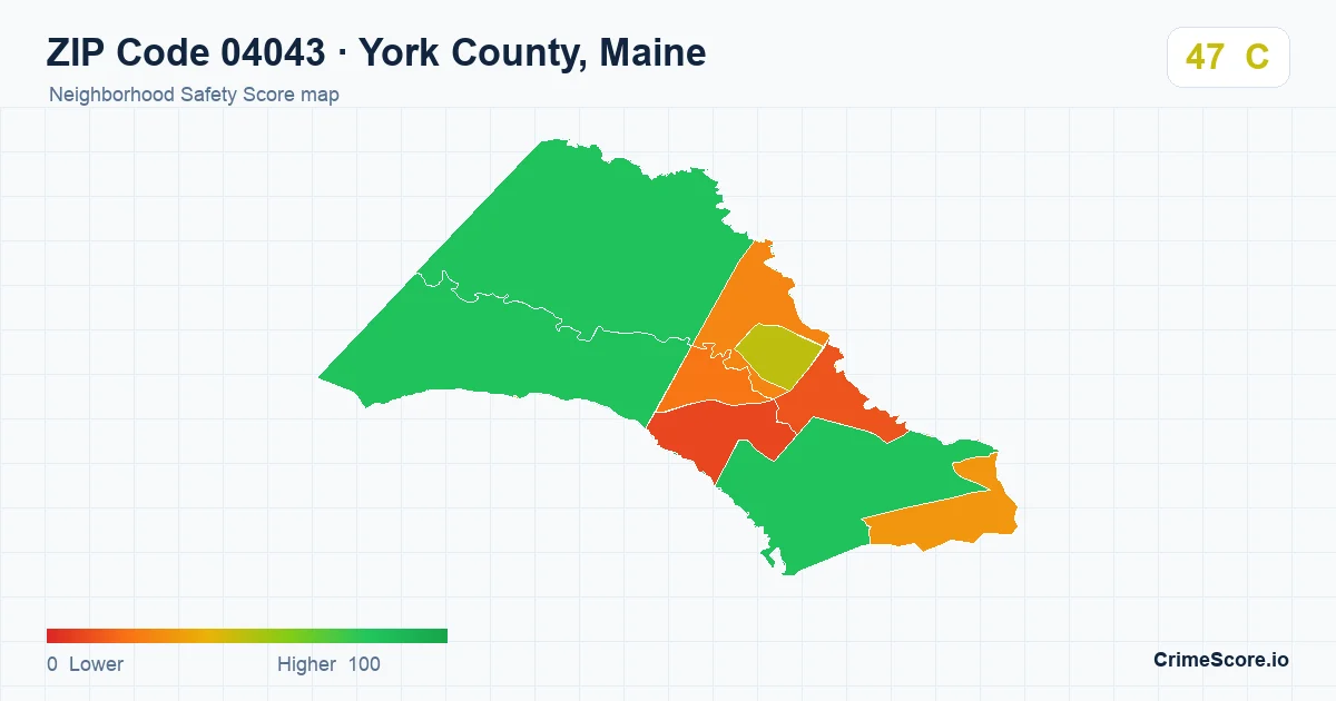 ZIP Code 04043 in York County, Maine neighborhood Safety Score map