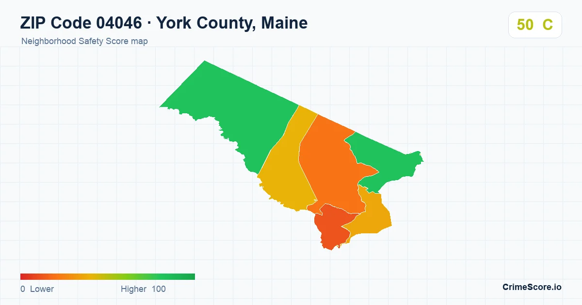 ZIP Code 04046 in York County, Maine neighborhood Safety Score map