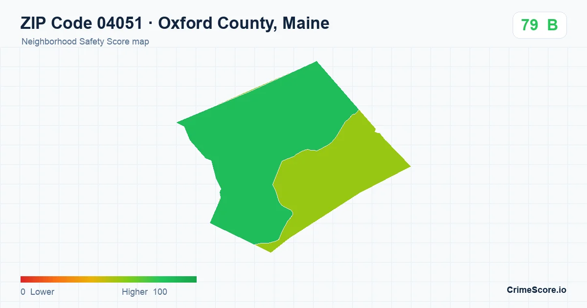 ZIP Code 04051 in Oxford County, Maine neighborhood Safety Score map
