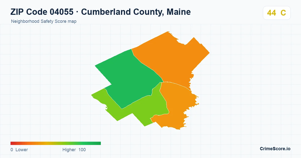 ZIP Code 04055 in Cumberland County, Maine neighborhood Safety Score map