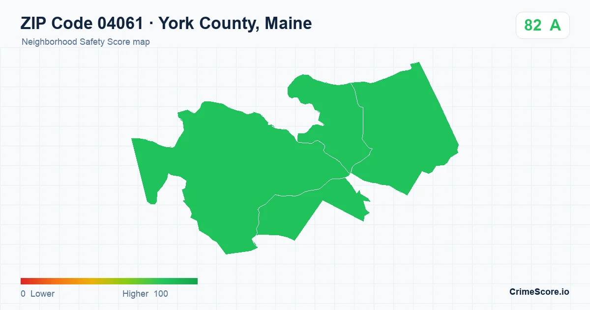 ZIP Code 04061 in York County, Maine neighborhood Safety Score map