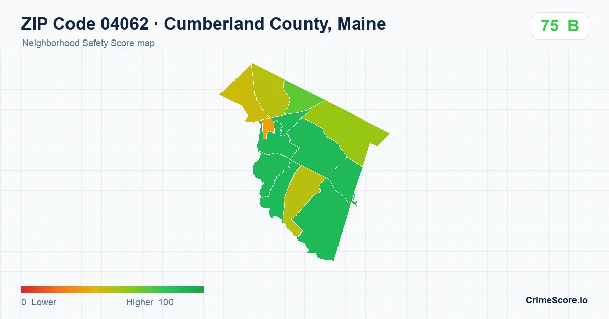 ZIP Code 04062 in Cumberland County, Maine neighborhood Safety Score map