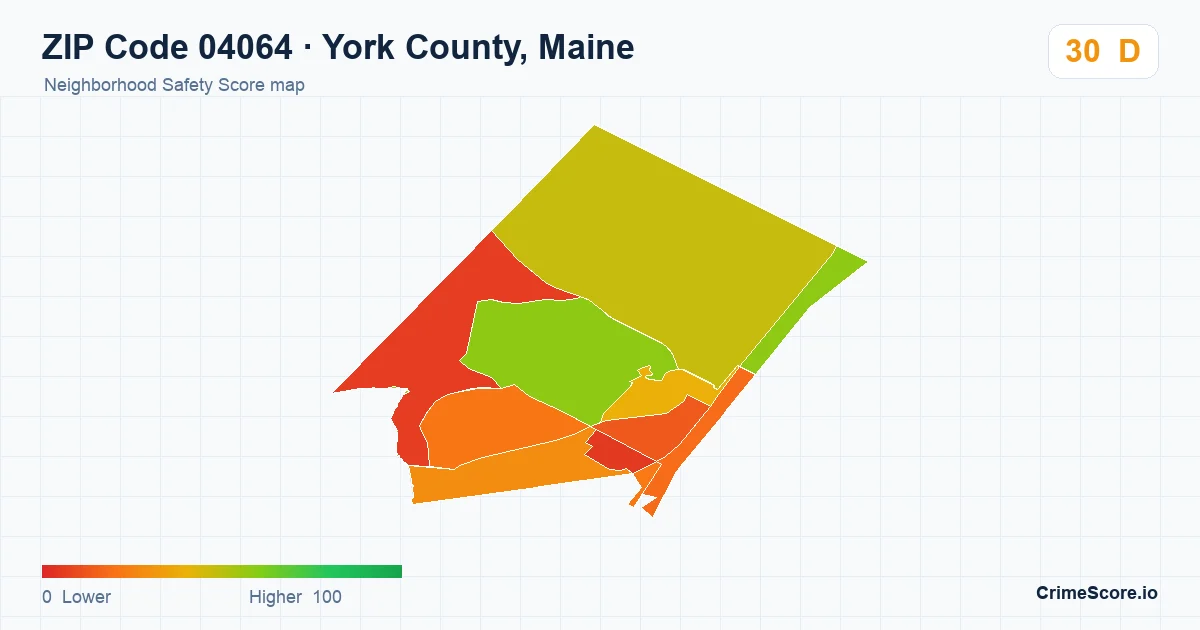 ZIP Code 04064 in York County, Maine neighborhood Safety Score map