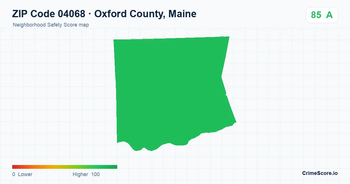 ZIP Code 04068 in Oxford County, Maine neighborhood Safety Score map