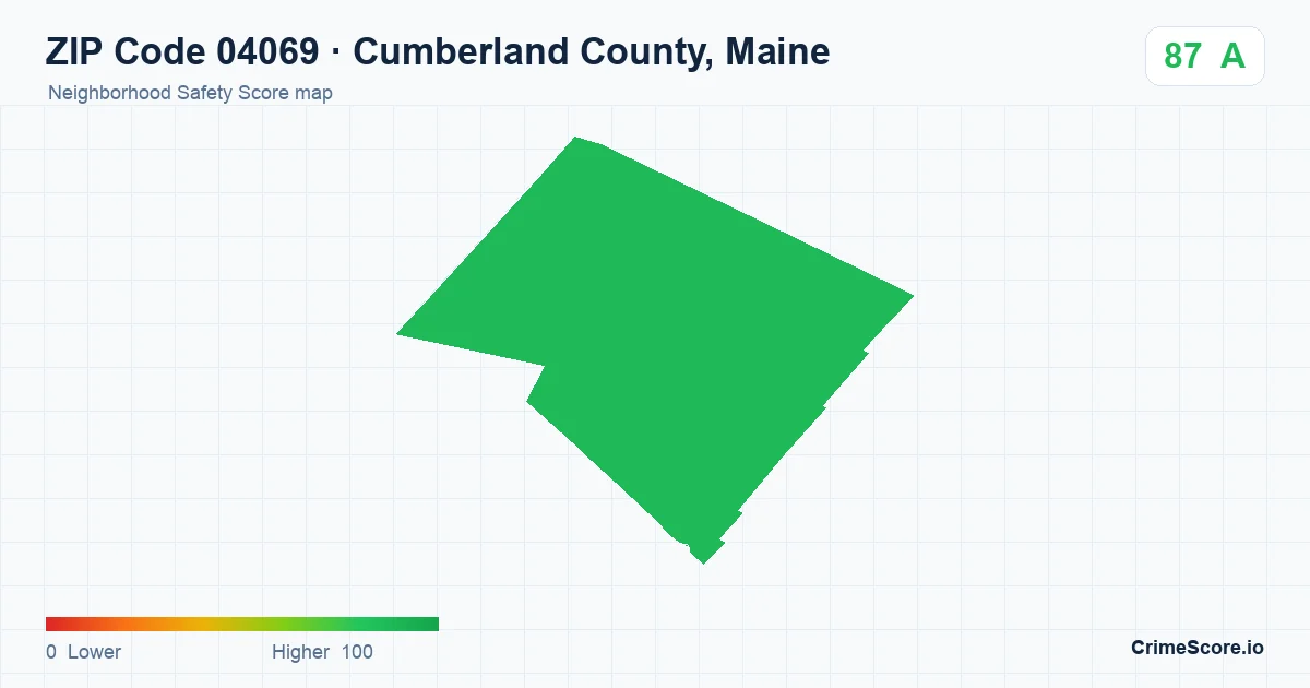 ZIP Code 04069 in Cumberland County, Maine neighborhood Safety Score map