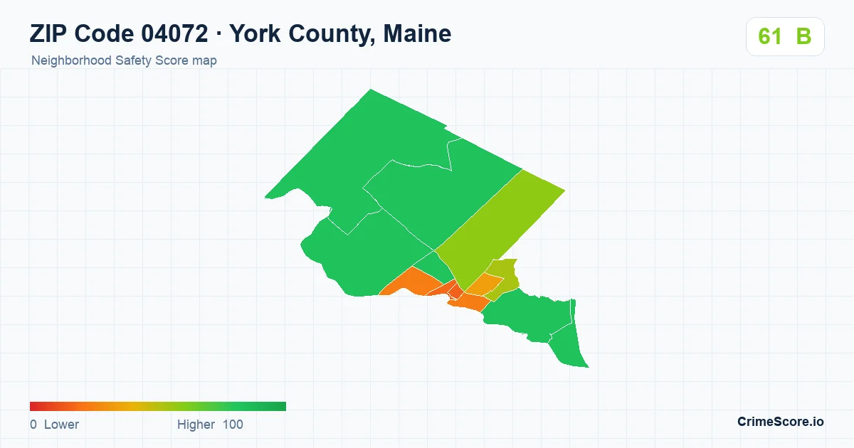 ZIP Code 04072 in York County, Maine neighborhood Safety Score map