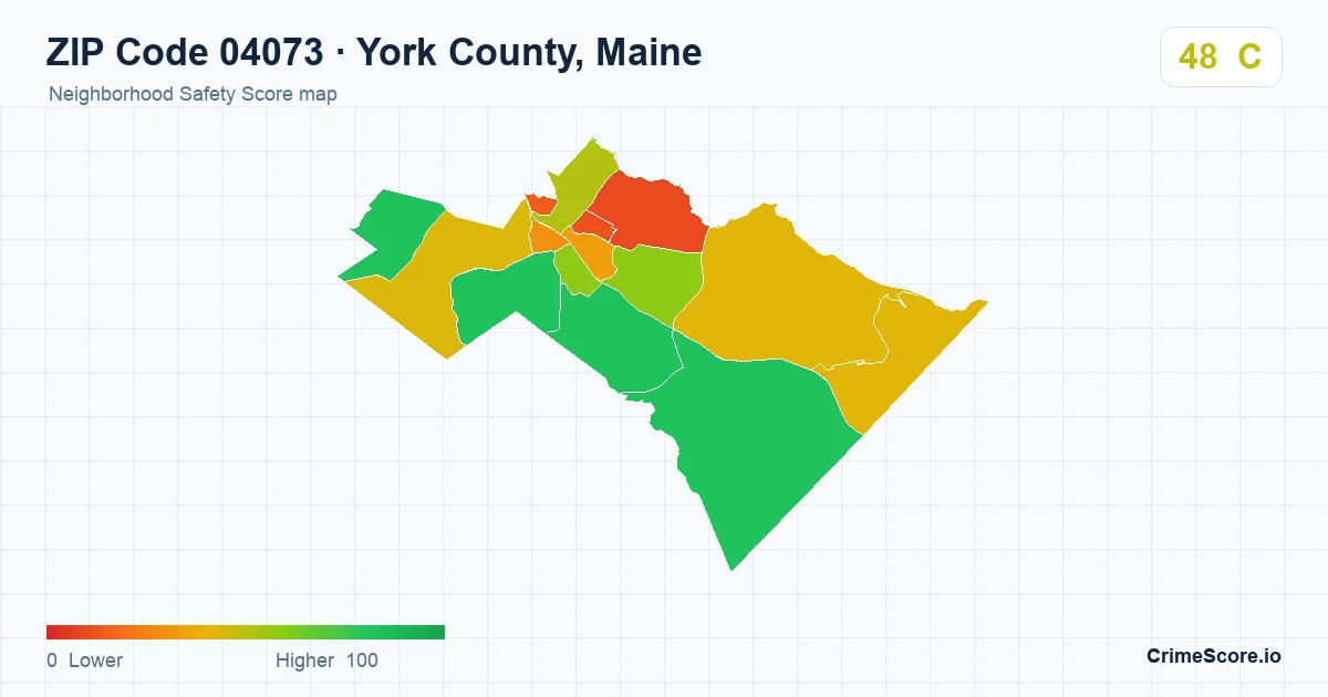 ZIP Code 04073 in York County, Maine neighborhood Safety Score map