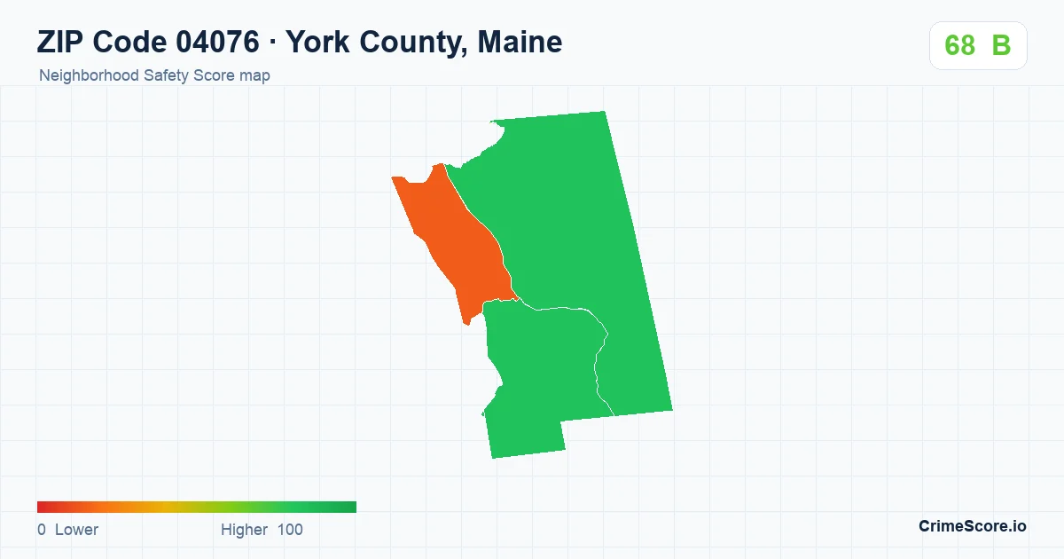 ZIP Code 04076 in York County, Maine neighborhood Safety Score map